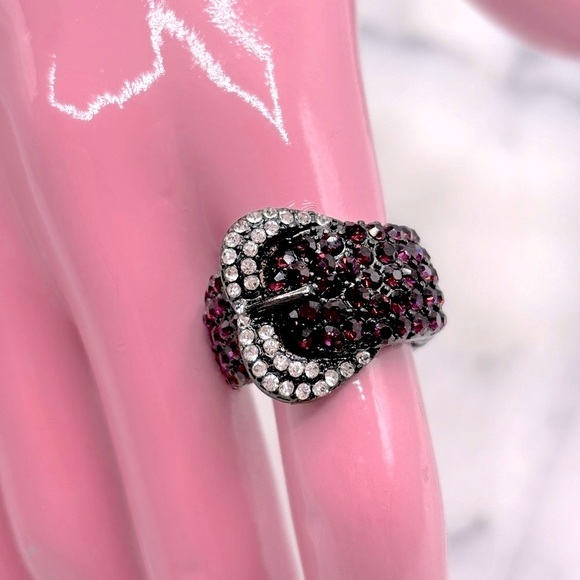 Purple Crystal Buckle Stretch Band Ring - Picture 1 of 7